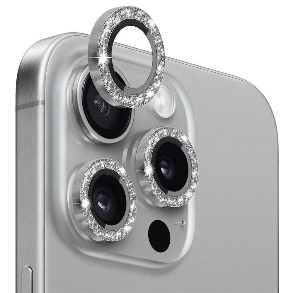 NORTHJO 1 Set For iPhone 15 Pro / 15 Pro Max Camera Lens Film Tempered Glass+Metal Glitter Rear Lens Protector