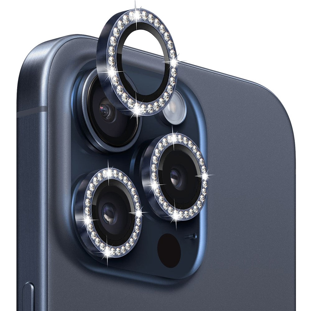 NORTHJO 1 Set For iPhone 15 Pro / 15 Pro Max Camera Lens Protector Tempered Glass + Metal Rhinestone Camera Ring Film