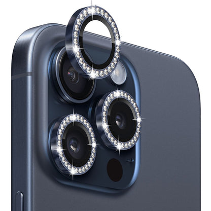 NORTHJO 1 Set For iPhone 15 Pro / 15 Pro Max Camera Lens Protector Tempered Glass + Metal Rhinestone Camera Ring Film