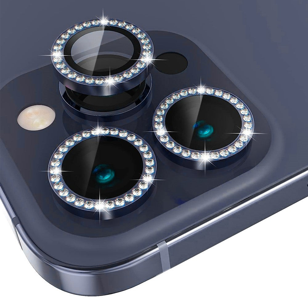 NORTHJO 1 Set For iPhone 15 Pro / 15 Pro Max Camera Lens Protector Tempered Glass + Metal Rhinestone Camera Ring Film