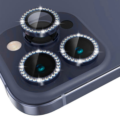 NORTHJO 1 Set For iPhone 15 Pro / 15 Pro Max Camera Lens Protector Tempered Glass + Metal Rhinestone Camera Ring Film