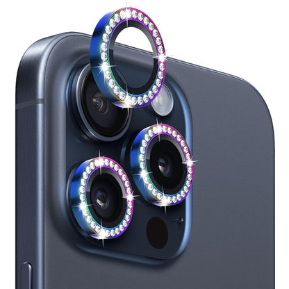 NORTHJO 1 Set For iPhone 15 Pro / 15 Pro Max Camera Lens Protector Tempered Glass + Metal Rhinestone Camera Ring Film