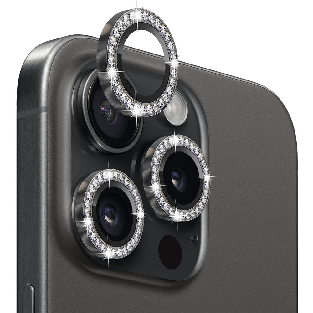 NORTHJO 1 Set For iPhone 15 Pro / 15 Pro Max Camera Lens Protector Tempered Glass + Metal Rhinestone Camera Ring Film