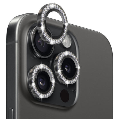 NORTHJO 1 Set For iPhone 15 Pro / 15 Pro Max Camera Lens Protector Tempered Glass + Metal Rhinestone Camera Ring Film