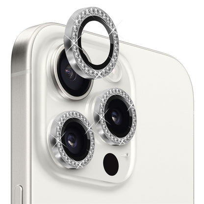 NORTHJO 1 Set For iPhone 15 Pro / 15 Pro Max Camera Lens Protector Tempered Glass + Metal Rhinestone Camera Ring Film