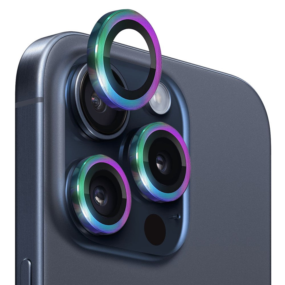 NORTHJO 1 Set For iPhone 15 Pro / 15 Pro Max Camera Lens Film CD Vein Metal Ring + Tempered Glass Lens Film