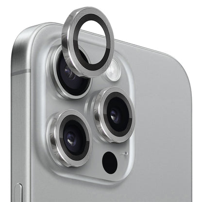 NORTHJO 1 Set For iPhone 15 Pro / 15 Pro Max Camera Lens Film CD Vein Metal Ring + Tempered Glass Lens Film