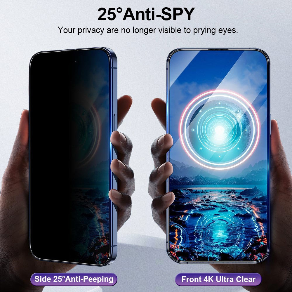YONGPOLY For iPhone 13 Pro Max / 14 Plus Screen Protector Silk Printing Anti-Spy Tempered Glass Film with Dust-Proof Net