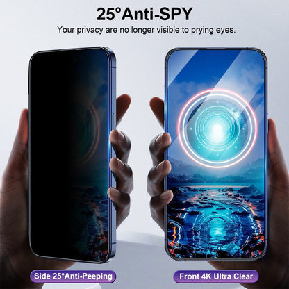 YONGPOLY For iPhone 13 Pro Max / 14 Plus Screen Protector Silk Printing Anti-Spy Tempered Glass Film with Dust-Proof Net