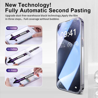 YONGPOLY For iPhone 13 Pro Max / 14 Plus Screen Protector Silk Printing Anti-Spy Tempered Glass Film with Dust-Proof Net