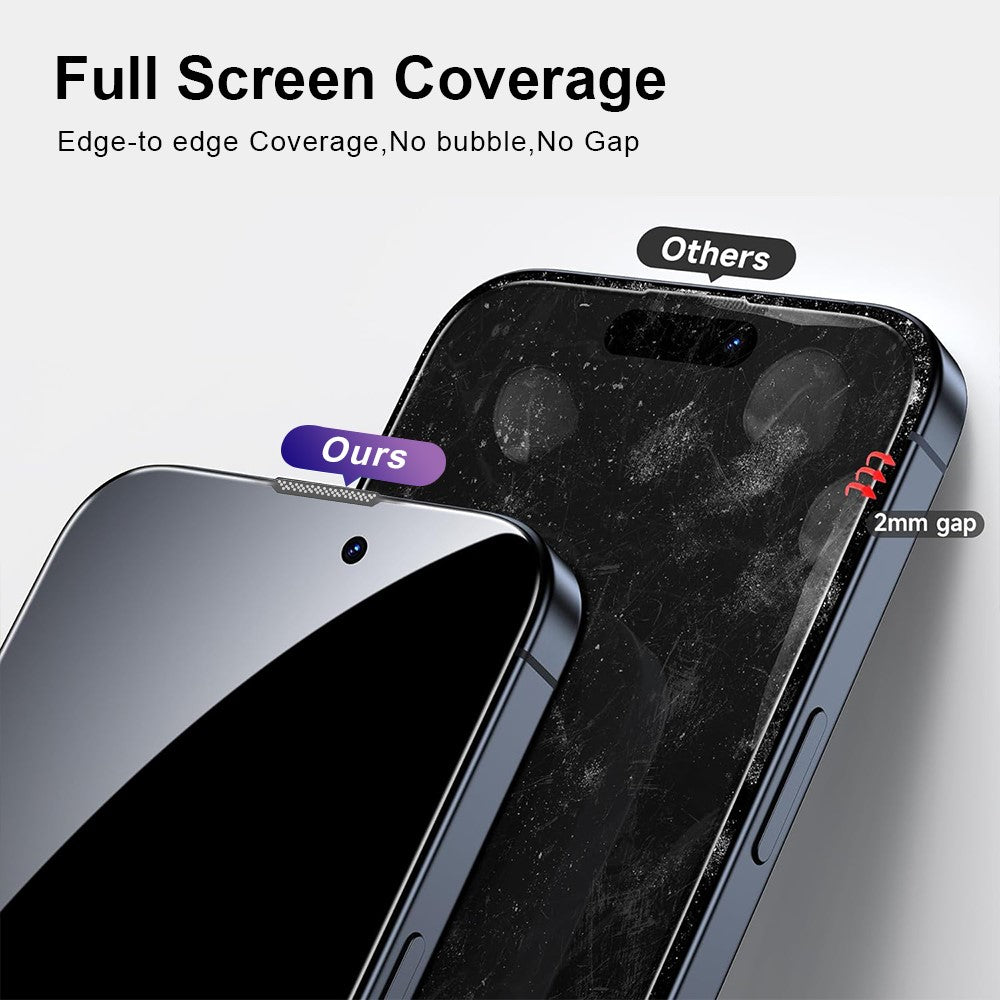 YONGPOLY For iPhone 13 Pro Max / 14 Plus Screen Protector Silk Printing Anti-Spy Tempered Glass Film with Dust-Proof Net