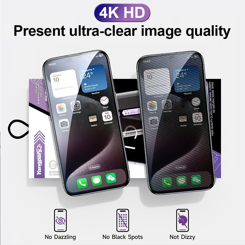 YONGPOLY For iPhone 13 Pro Max / 14 Plus Screen Protector Silk Printing Anti-Spy Tempered Glass Film with Dust-Proof Net