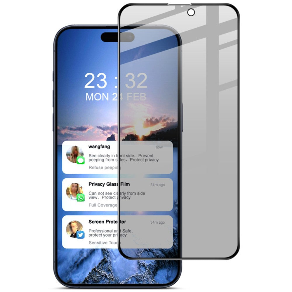 IMAK For iPhone 15 Pro Anti-spy Tempered Glass Film Full Cover AB Glue Screen Protector