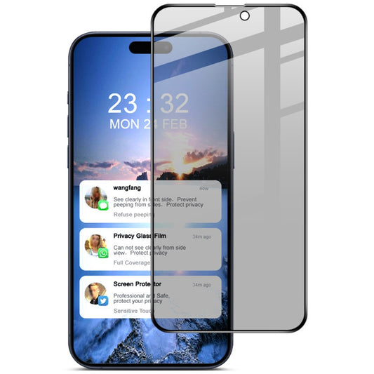 IMAK For iPhone 15 Pro Anti-spy Tempered Glass Film Full Cover AB Glue Screen Protector