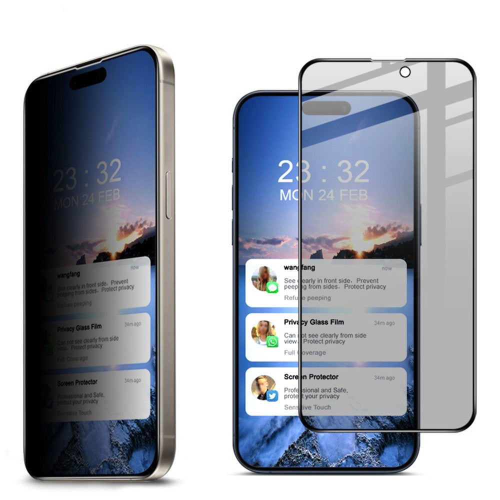 IMAK For iPhone 15 Pro Anti-spy Tempered Glass Film Full Cover AB Glue Screen Protector