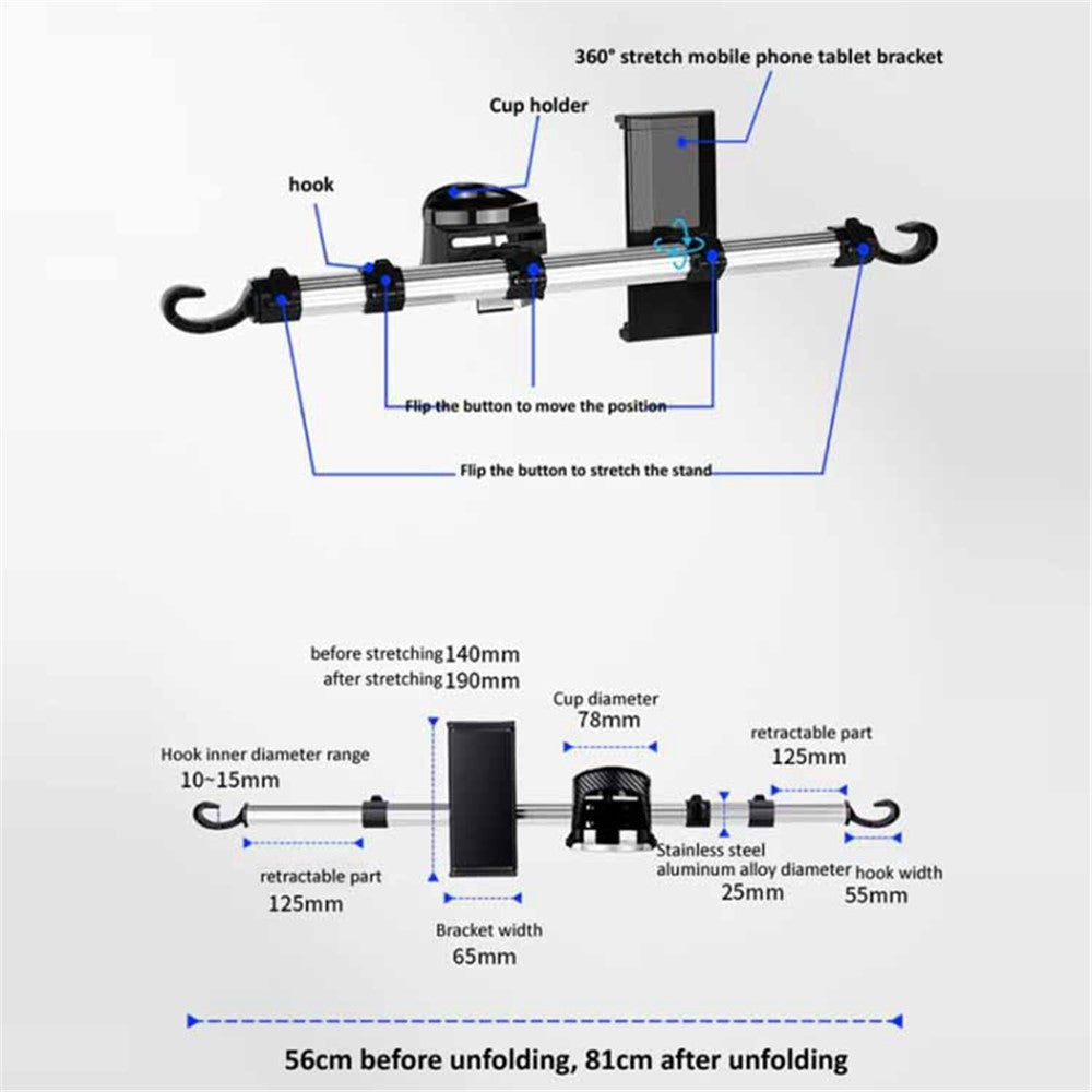 3-in-1 Car Back Seat Phone Tablet Holder Cup Holder Hanging Hook Headrest Mount Multifunction Bracket