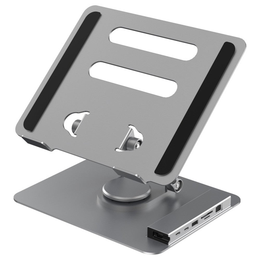 FX-2238 Foldable Laptop Stand with Docking Station, 4K HD + USB-A + USB-C + RJ45 + SD / TF Reader