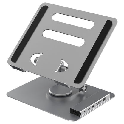 FX-2238 Foldable Laptop Stand with Docking Station, 4K HD + USB-A + USB-C + RJ45 + SD / TF Reader