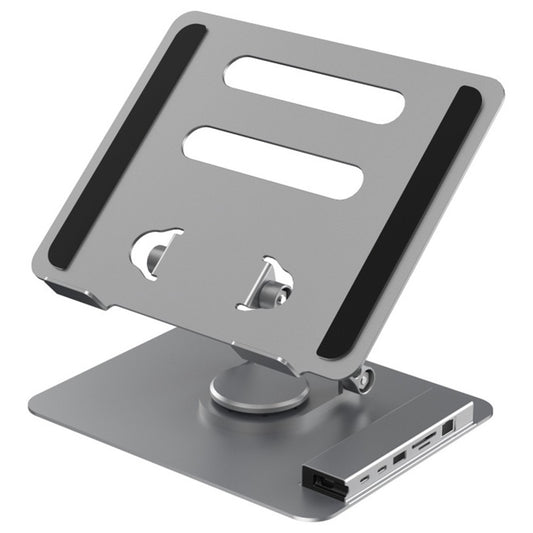 FX-2238 Foldable Laptop Stand with Docking Station, 4K HD + USB-A + USB-C + RJ45 + SD / TF Reader