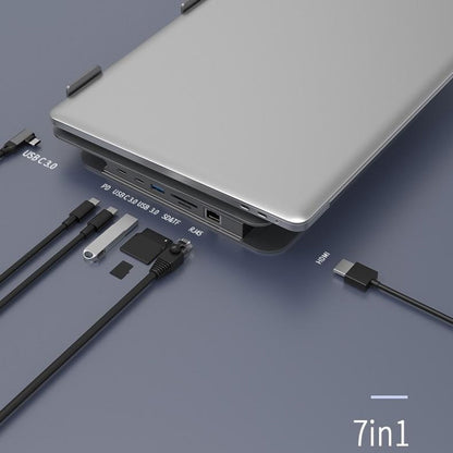 FX-2238 Foldable Laptop Stand with Docking Station, 4K HD + USB-A + USB-C + RJ45 + SD / TF Reader