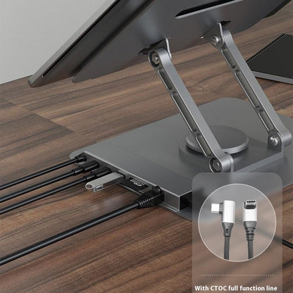 FX-2238 Foldable Laptop Stand with Docking Station, 4K HD + USB-A + USB-C + RJ45 + SD / TF Reader