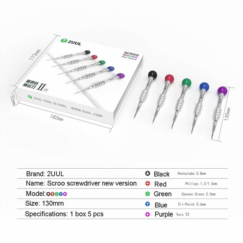 2UUL SD92 5-Piece Precision Steel Screwdriver Set for Phone, Home Appliance Repair