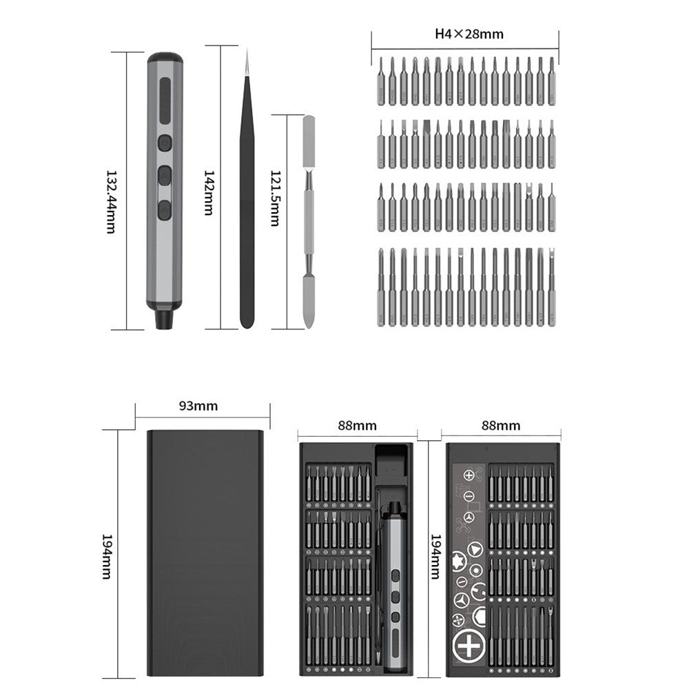 JIAFA 68-in-1 Electric / Manual Dual Mode Screwdriver Set with 64 Bits, LED Lighting for Mobile Phones, PC, Watches