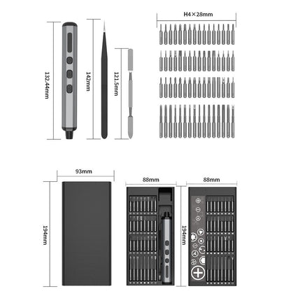 JIAFA 68-in-1 Electric / Manual Dual Mode Screwdriver Set with 64 Bits, LED Lighting for Mobile Phones, PC, Watches