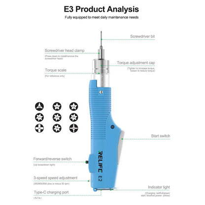 RELIFE E2 Torque Electric Screwdriver Set Adjustable Forward and Reverse Rotation Repair Tools