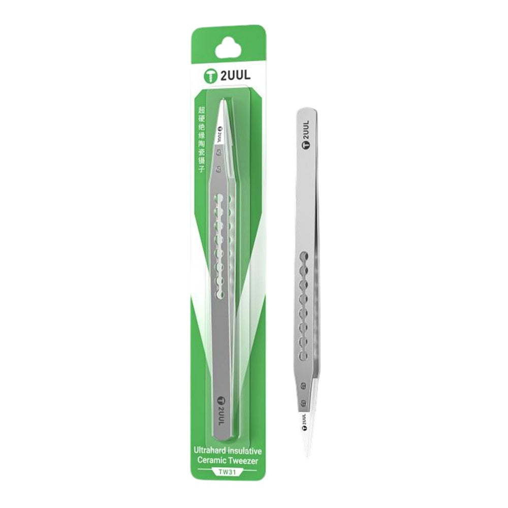 2UUL TW31 Ultrahard Insulated Ceramic Tweezers Anti Static Precision Tips for Phone CPU IC PCB Repair
