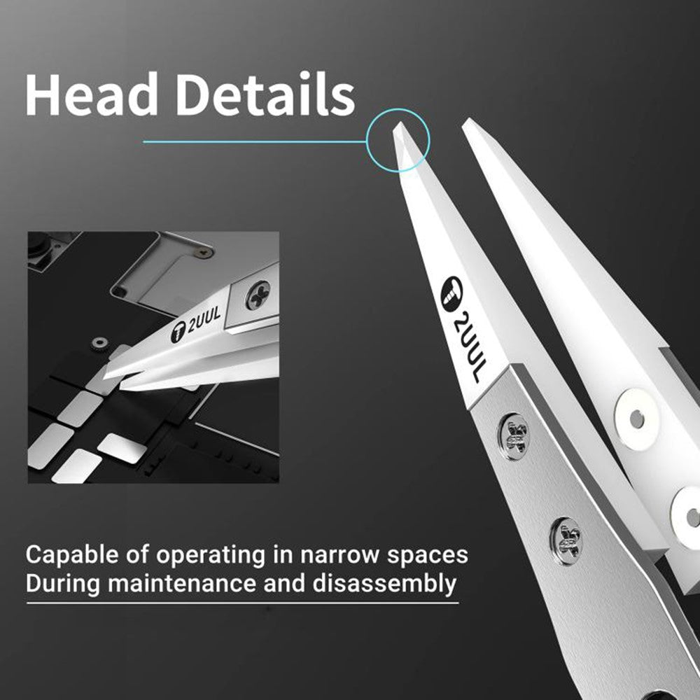 2UUL TW31 Ultrahard Insulated Ceramic Tweezers Anti Static Precision Tips for Phone CPU IC PCB Repair