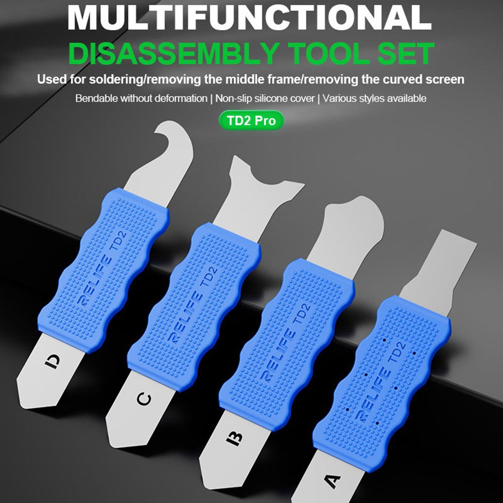 RELIFE TD2 Pro 4Pcs / Set Disassembly Tool for Phone Repair Precision Forged Bendable Steel with Non Slip Silicone Cover
