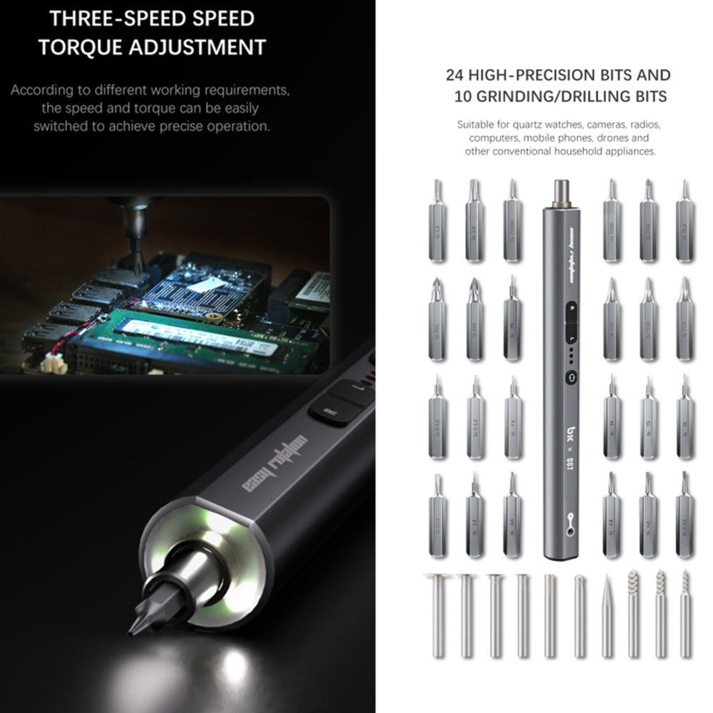TBK BK-007 30000RPM High Speed Electric Precision Screwdriver with Bits and Grinding Heads Set for Electronics Repair