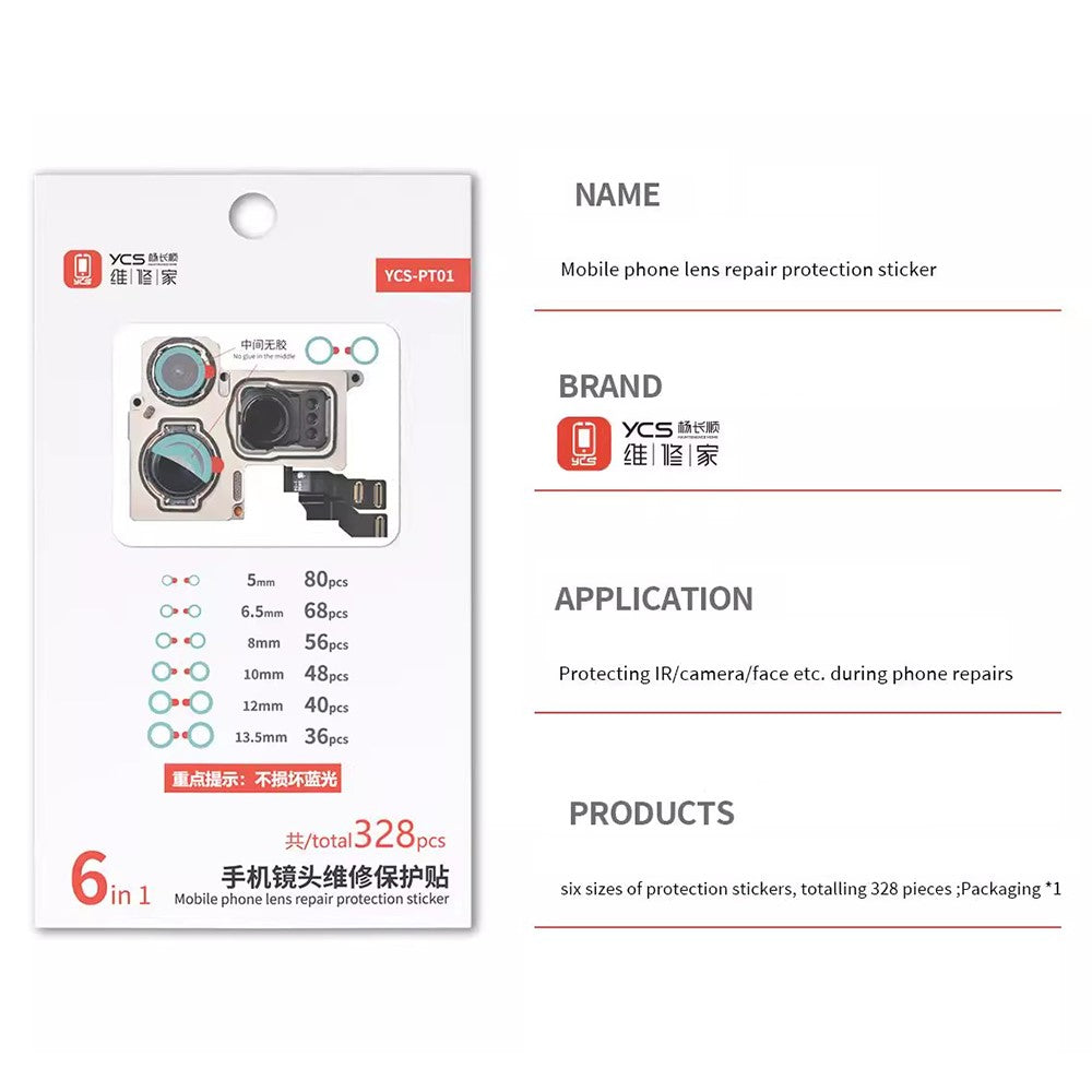 YCS-PT01 328Pcs Mobile Phone Lens Repair Protection Stickers Phone Repair Tool