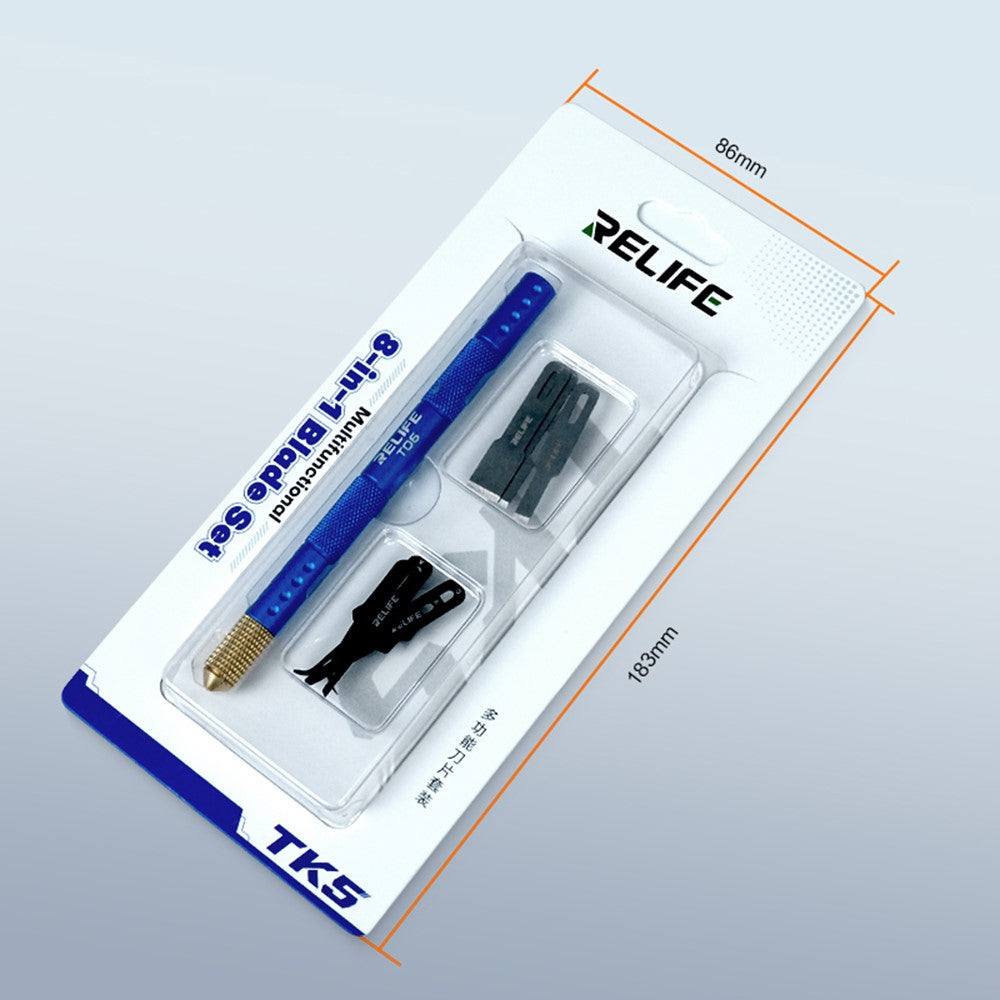 RELIFE TK5 8 in 1 Blade Set Multifunctional Tool for Mobile Motherboard IC / CPU Repair Glue Removal and Precision Prying