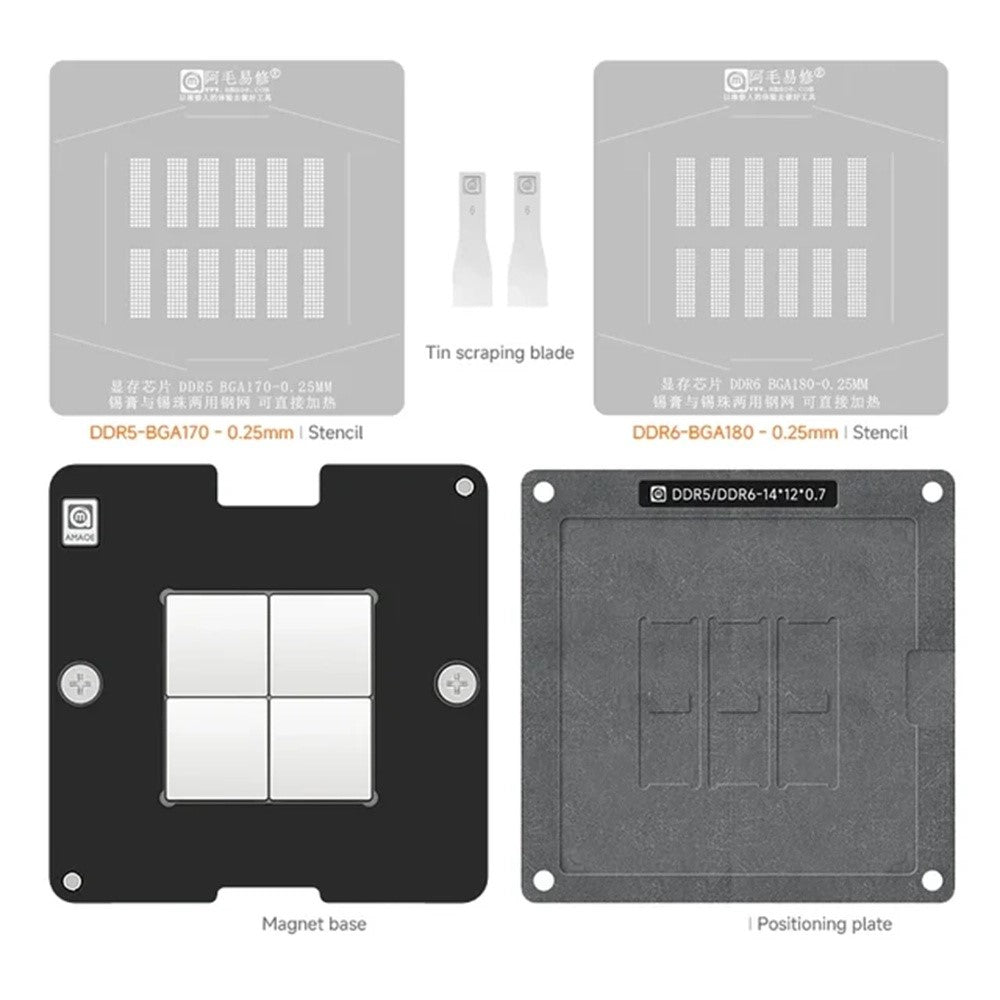 AMAOE DDR5 / DDR6 Tin Planting BAG Reballing Stencil Kit Graphics Card Memory Chip Repair Tool