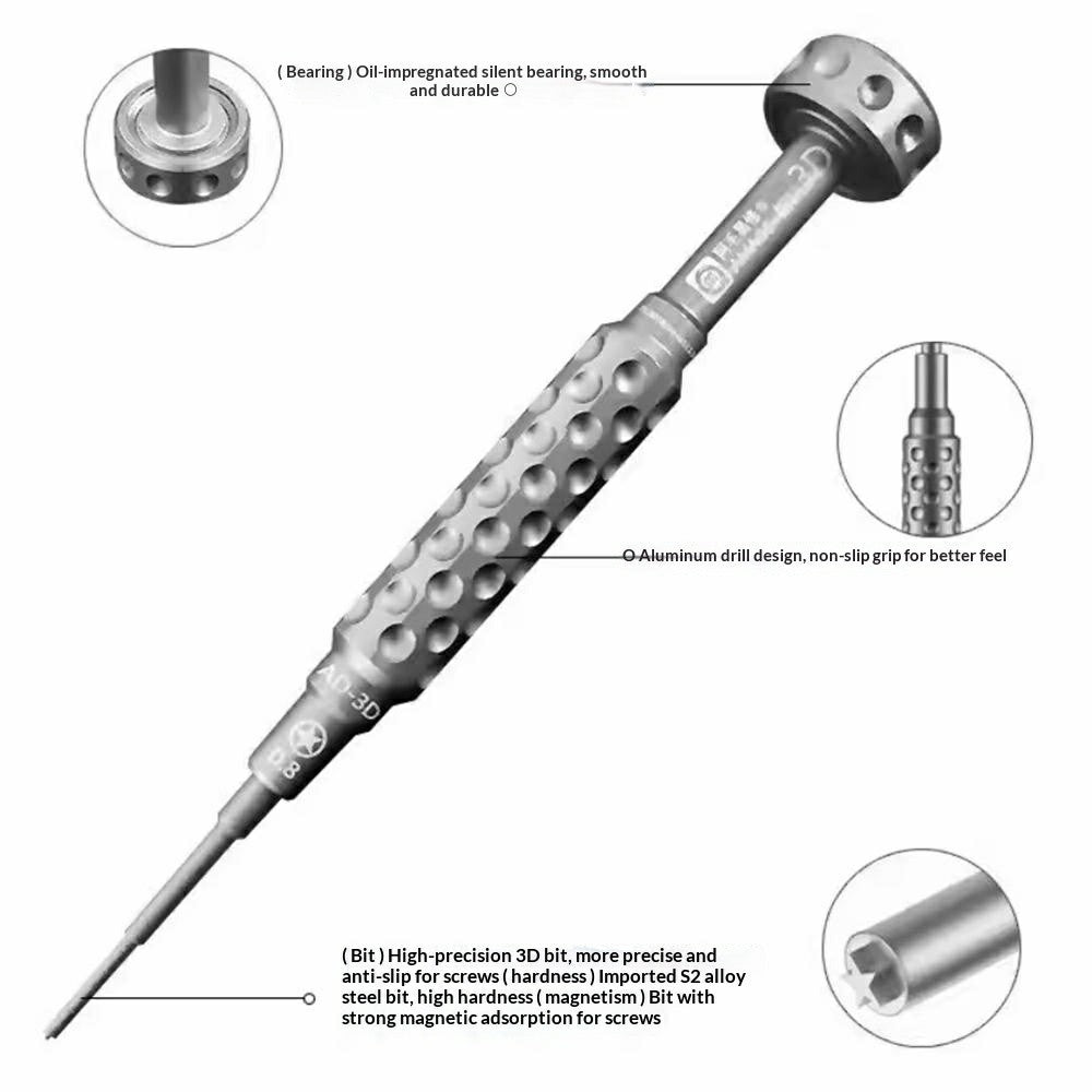 AMAOE AD-3D Precision Screwdriver Bits with Anti-Slip Aluminum Handle Strong Magnetic For Electronic Device Repair