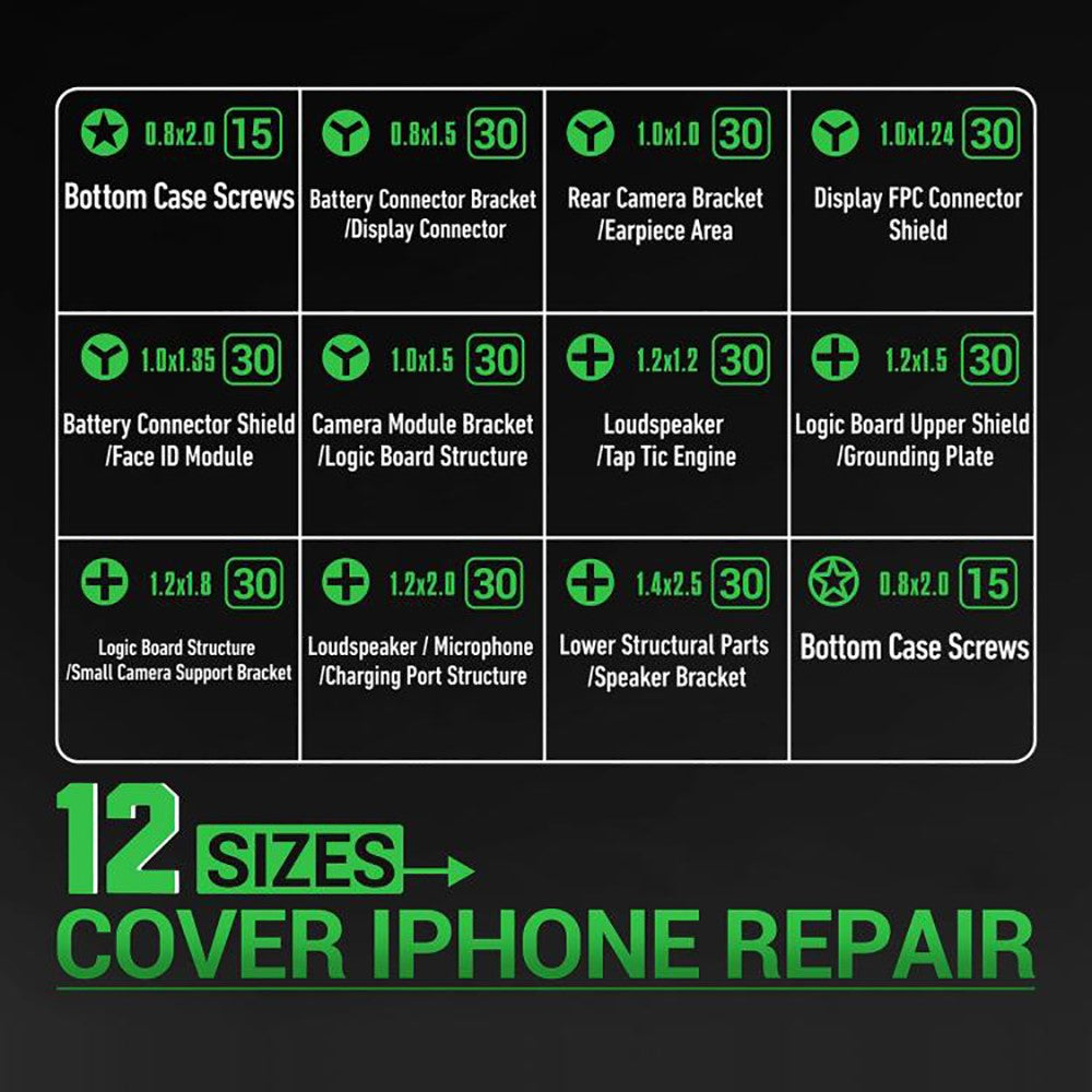 2UUL SC22 SpareScrew12 330Pcs Screw Set 12 Types Phillips Pentalobe Y-Type Screw for iPhone Series