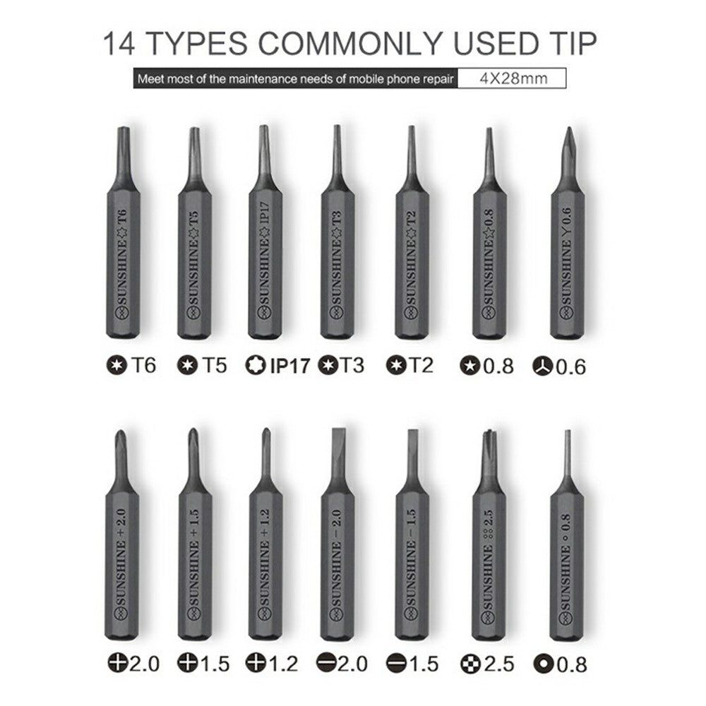 SUNSHINE SD-18E Lithium Electric Precision Screwdriver Kit 14Pcs S2 Alloy Steel Bits 3 LED Lights