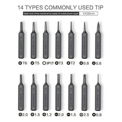 SUNSHINE SD-18E Lithium Electric Precision Screwdriver Kit 14Pcs S2 Alloy Steel Bits 3 LED Lights
