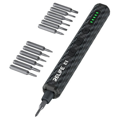 RELIFE E1 Carbon Fiber Electric Screwdriver Set LED Digital Display Screwdriver with 12Pcs S2 Steel Bits