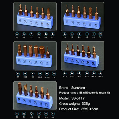 SUNSHINE SS-5117 58 in 1 Precision Screwdriver Set Non-slip Handle Screwdriver Electronics Repair Tool
