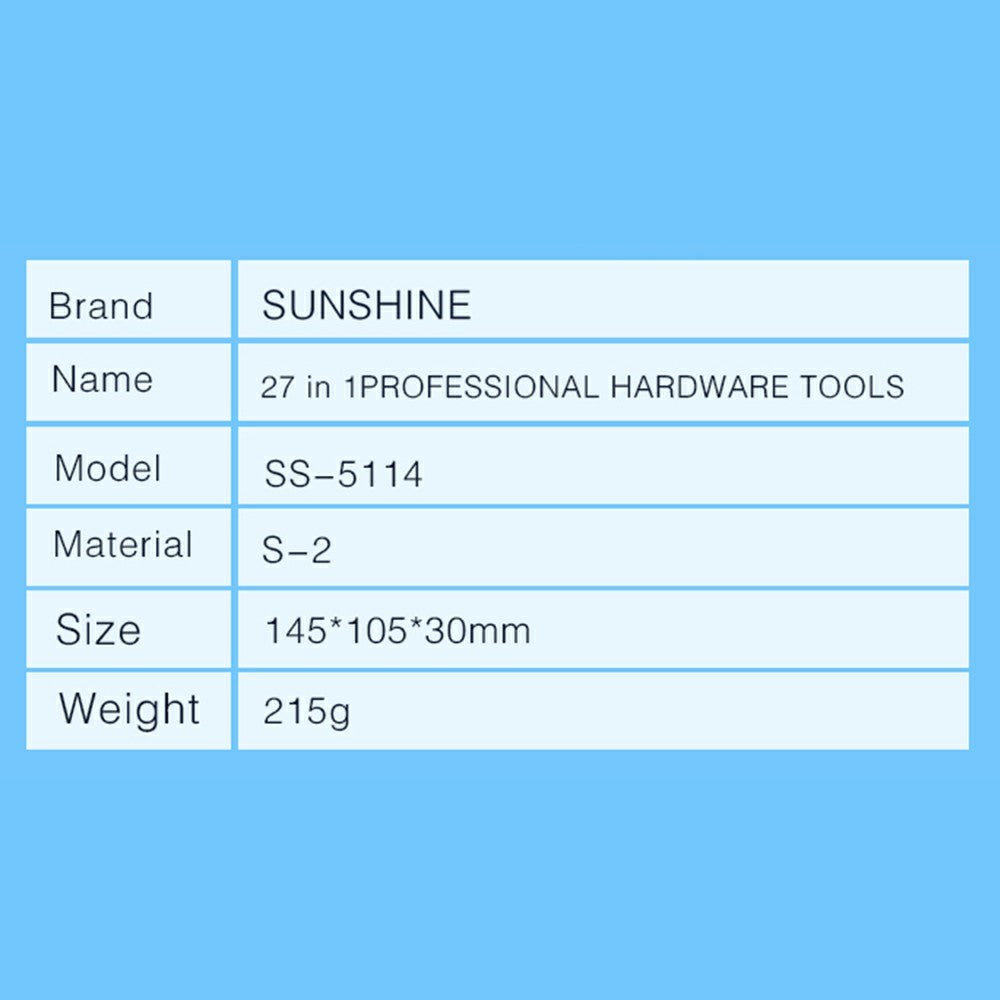 SUNSHINE SS-5114 27 in 1 Magnetic Screwdriver Set Hardware Repair Tool Kit for Phone Laptop Electronics Repair