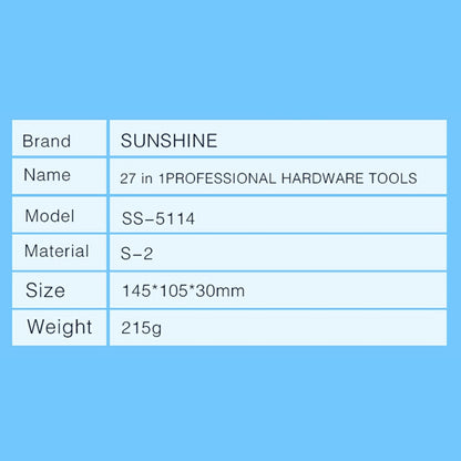 SUNSHINE SS-5114 27 in 1 Magnetic Screwdriver Set Hardware Repair Tool Kit for Phone Laptop Electronics Repair