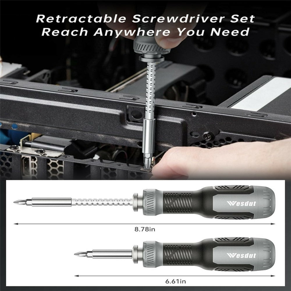 WESDUT 13 in 1 Retractable Screwdriver Set Telescopic Multi-Function Multi-Tool Kit for Home Repair