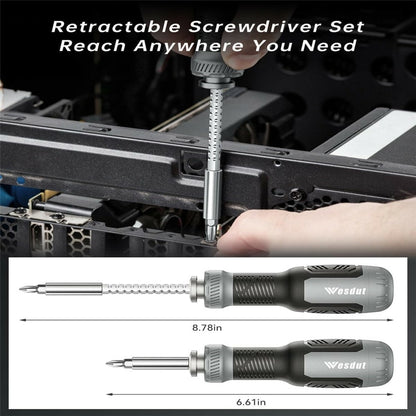 WESDUT 13 in 1 Retractable Screwdriver Set Telescopic Multi-Function Multi-Tool Kit for Home Repair