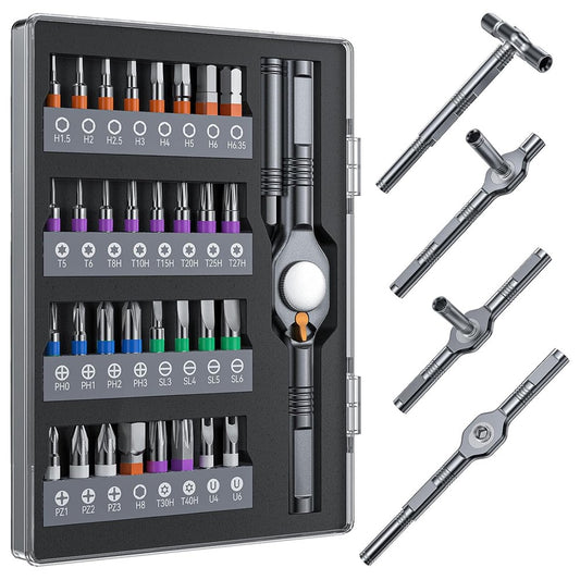 WESDUT 32 in 1 T-Handle Ratchet Screwdriver Set S2 Steel Quick Release Tools Kit for Home Repair DIY