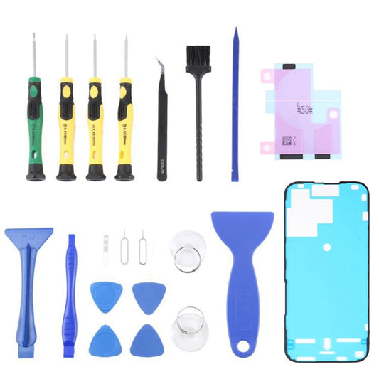 JF-8182 For iPhone 15 Pro 21 in 1 Precision Screwdriver Set Replacement Parts Battery Adhesive Tape Sticker + Middle Plate Frame Repair Tool Kit