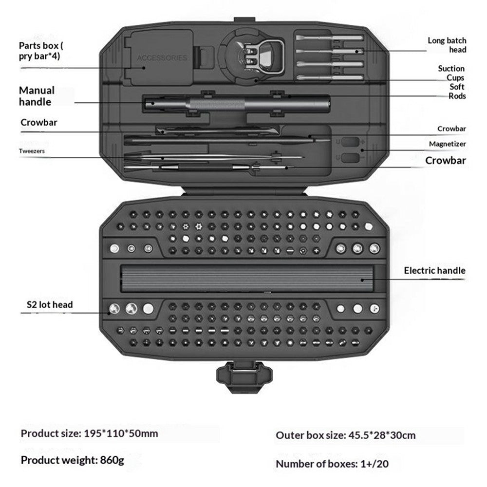 JIAFA 153 in 1 Electric Screwdriver Set S2 Steel Bits LED Light Screwdriver for Phone Laptop Repair