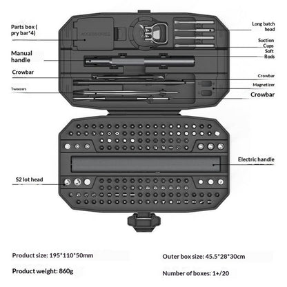 JIAFA 153 in 1 Electric Screwdriver Set S2 Steel Bits LED Light Screwdriver for Phone Laptop Repair